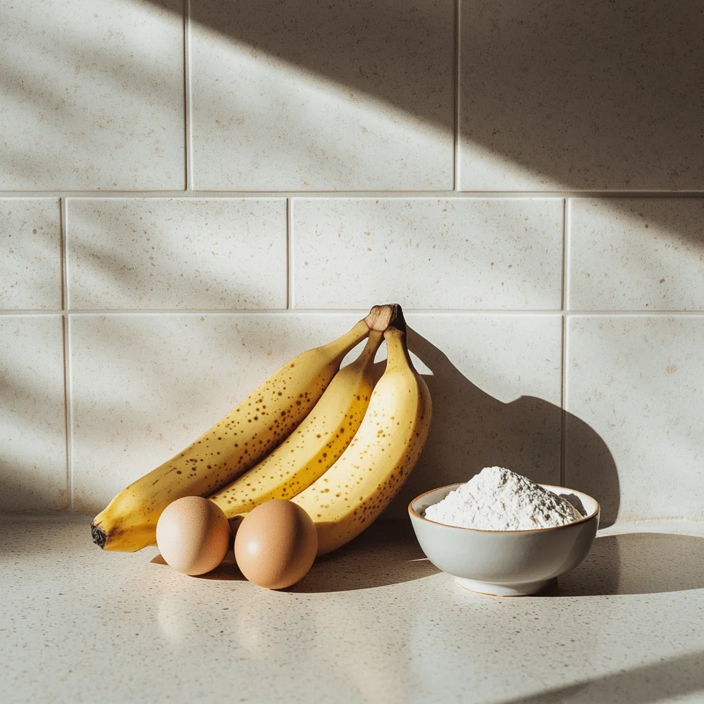 Ingredients for 3 ingredient banana bread arranged on a table