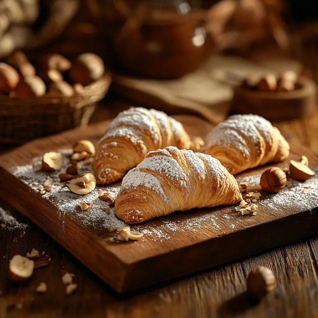 Traditional Nussgipfel pastry on a wooden board.