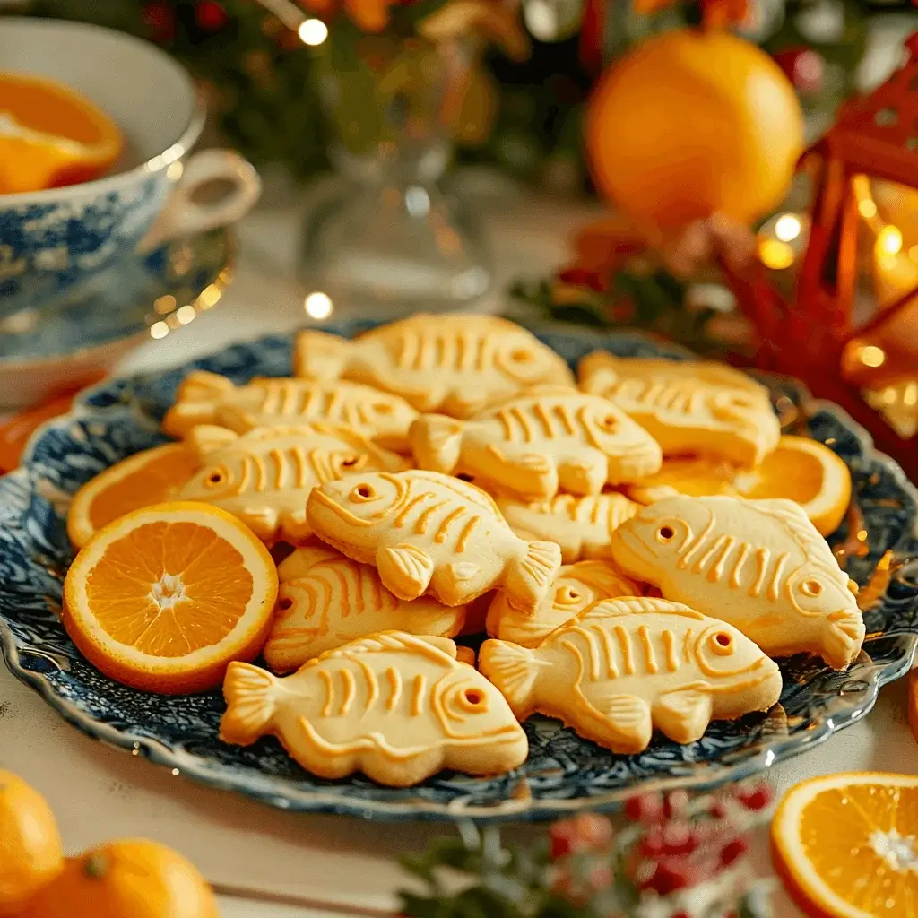 Orange fish cookies arranged on a serving platter