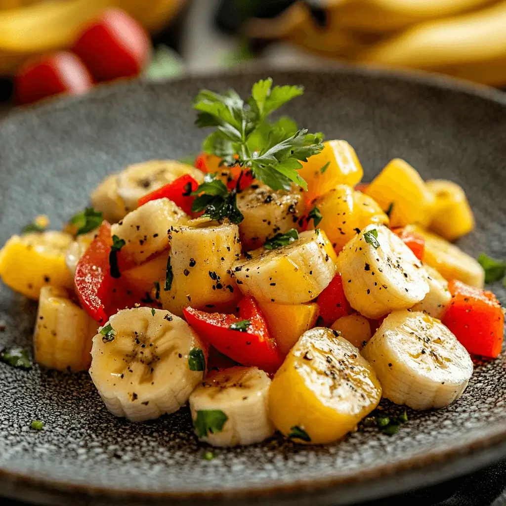 Dishes combining banana and pepper in a creative presentation.