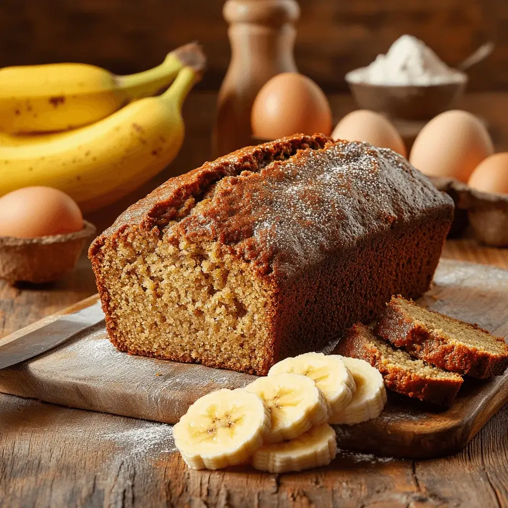 Fresh Banana Bread on a Wooden Table