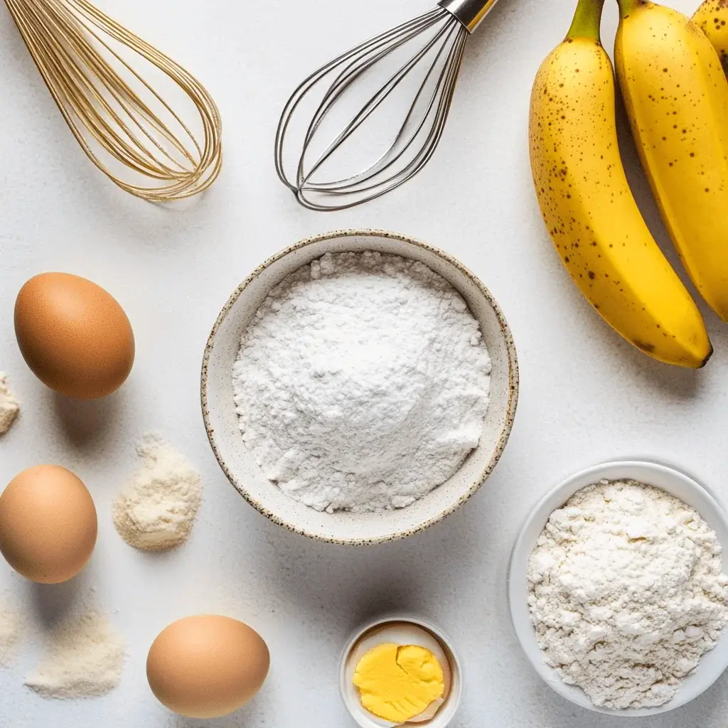 Ingredients for banana bread, including baking soda.