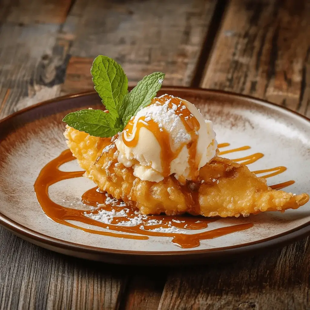 Banana tempura served with ice cream