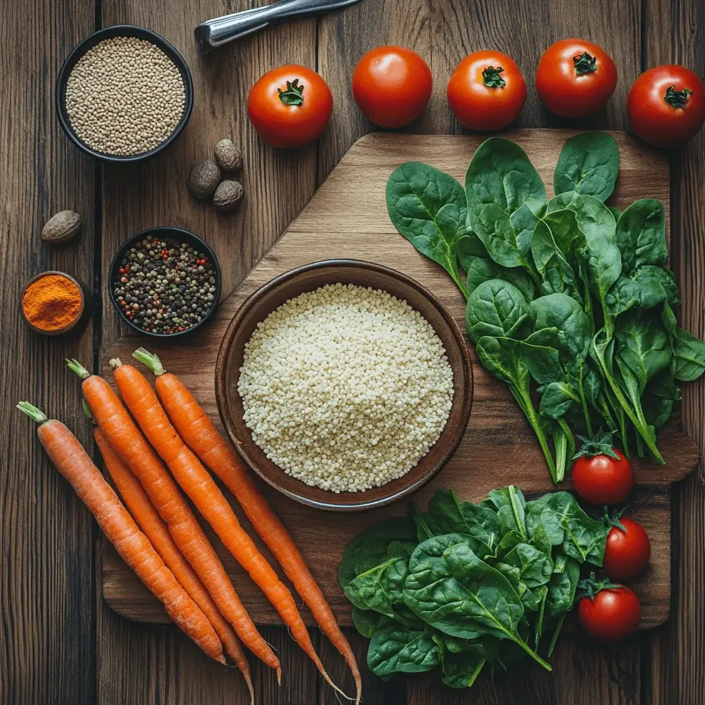 A Delicious Bowl of Carrot and Spinach Couscous with Tomatoes