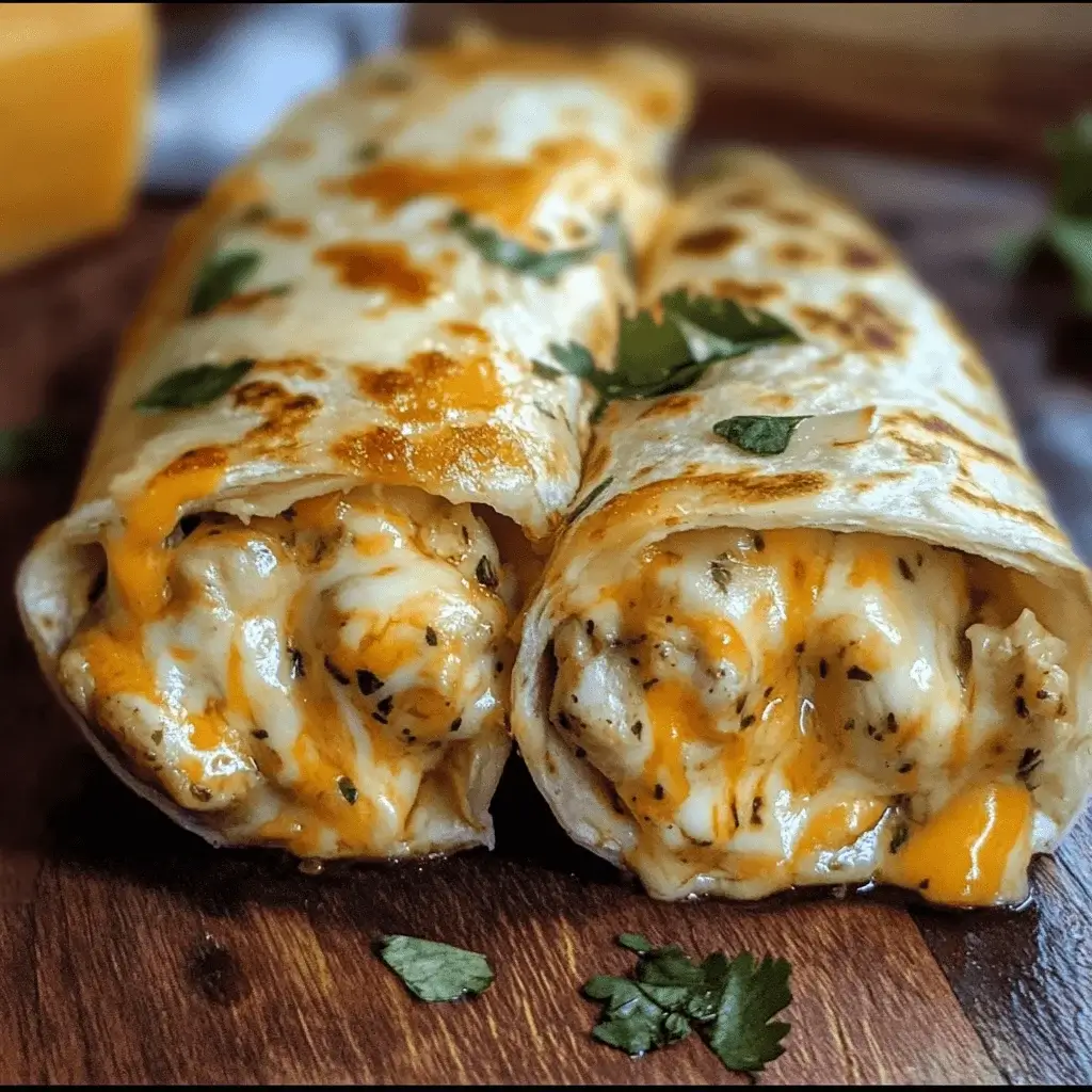 Leftover cheesy garlic chicken wraps in an airtight container.