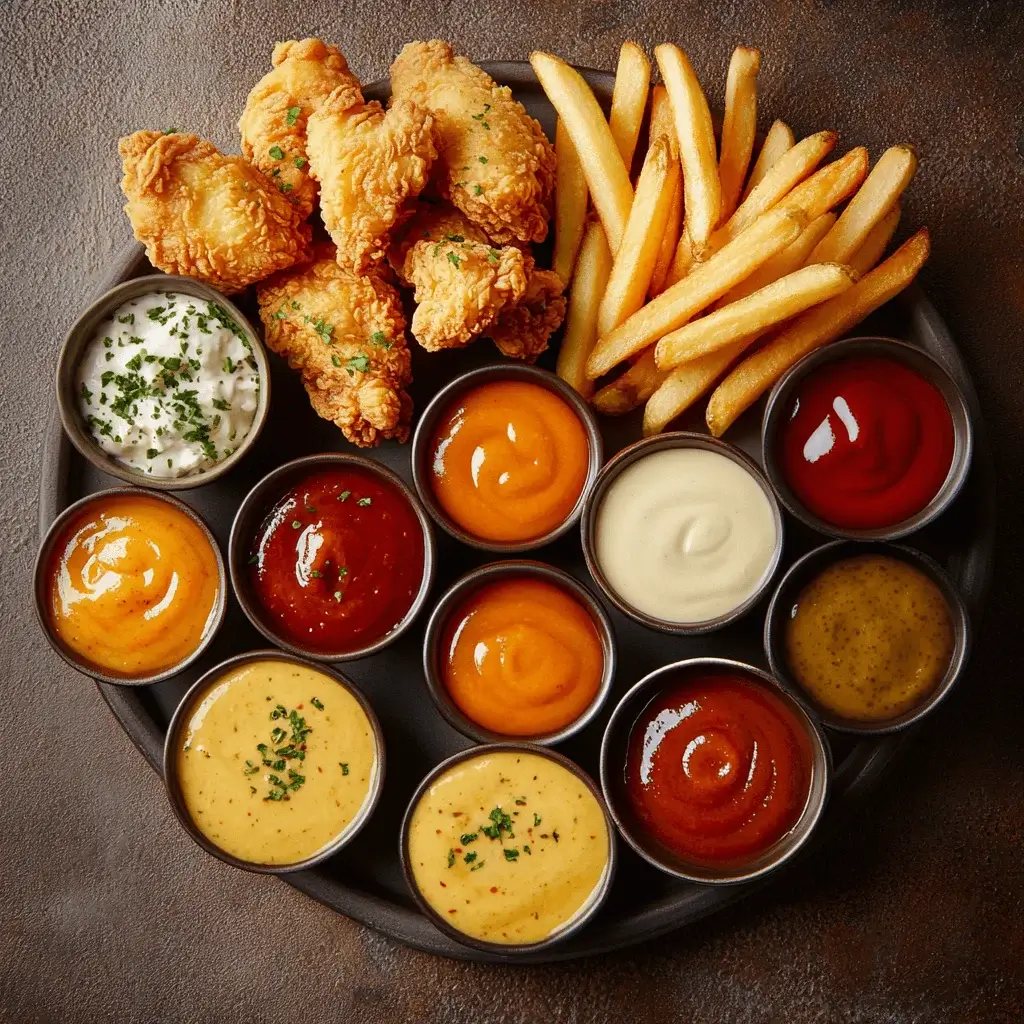  Traditional frying of chicken tenders and fries in hot oil.