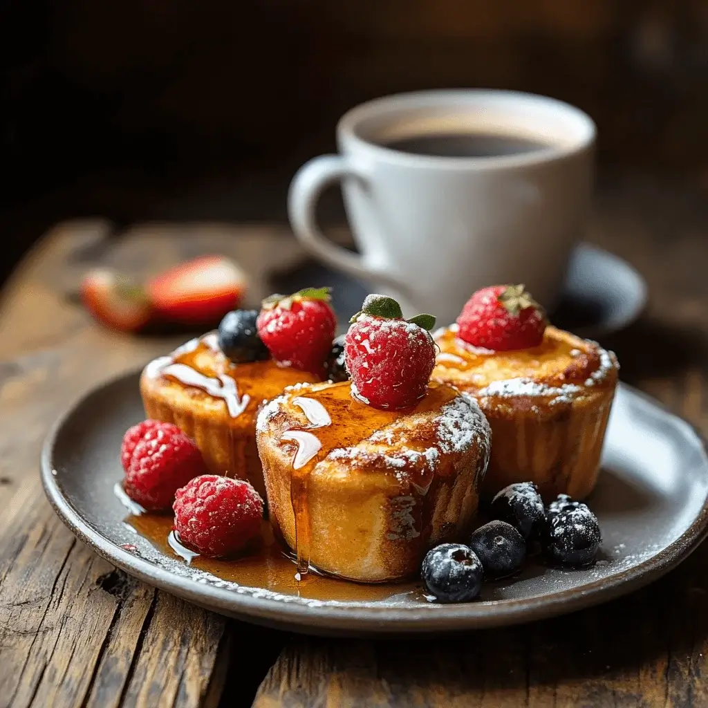 Cinnamon sugar muffins served on a plate with a drizzle of syrup