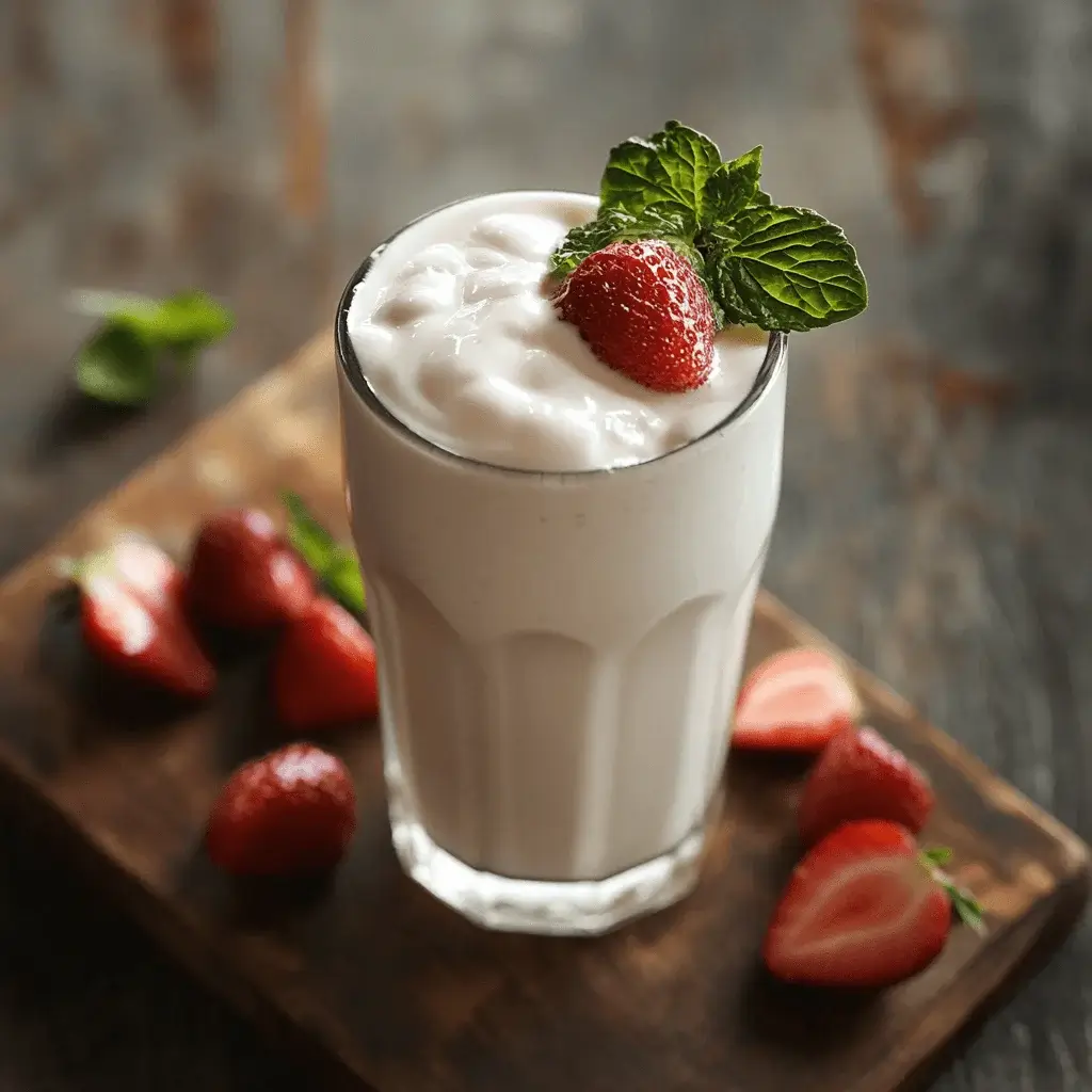 A refreshing glass of lassi with garnished pistachios and mint.