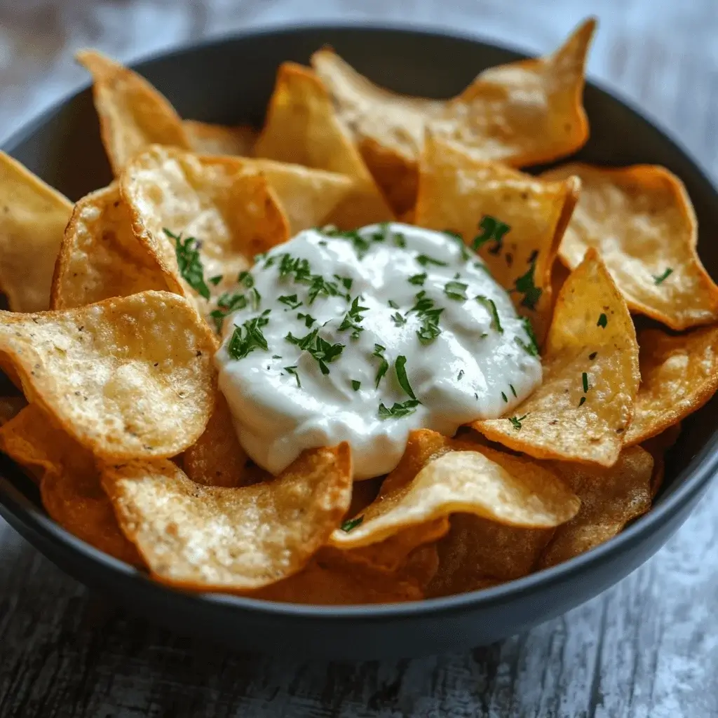 Bowl of golden crispy cottage cheese chips on a rustic table.