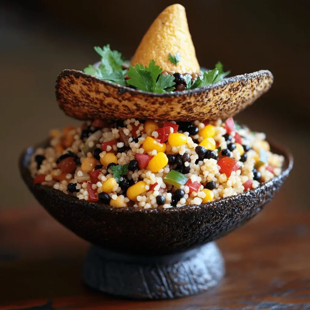 A storage container with cowboy caviar couscous salad.