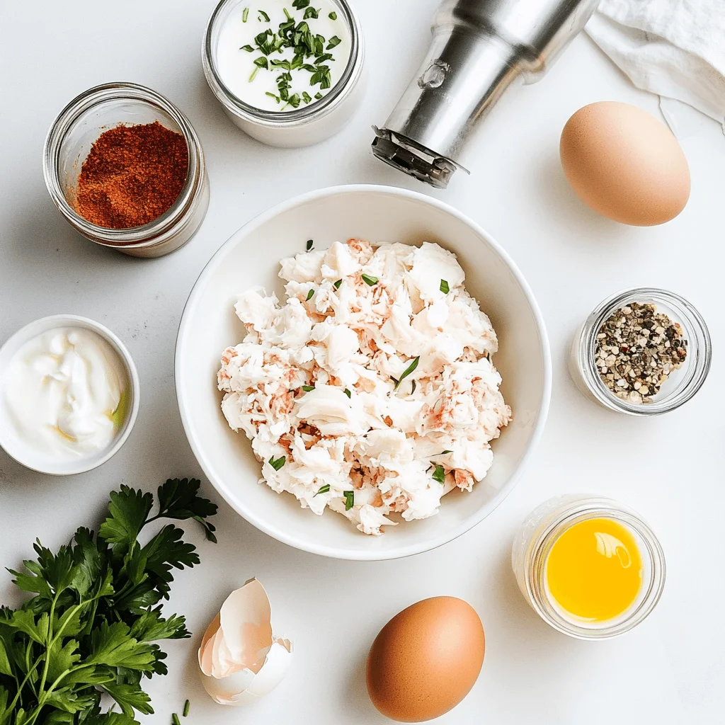 Fresh crab meat, cream, and ingredients for crab brûlée.