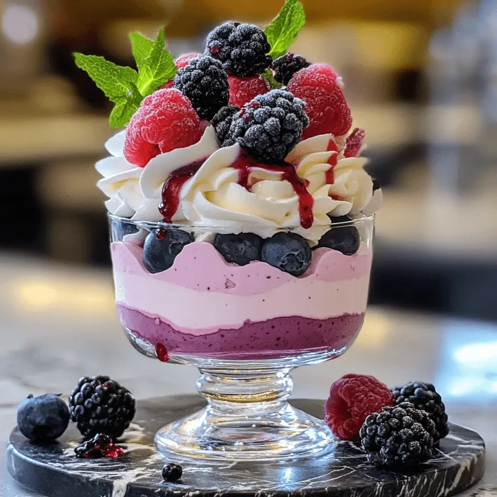 A magical cream berry fairy dessert beautifully presented.