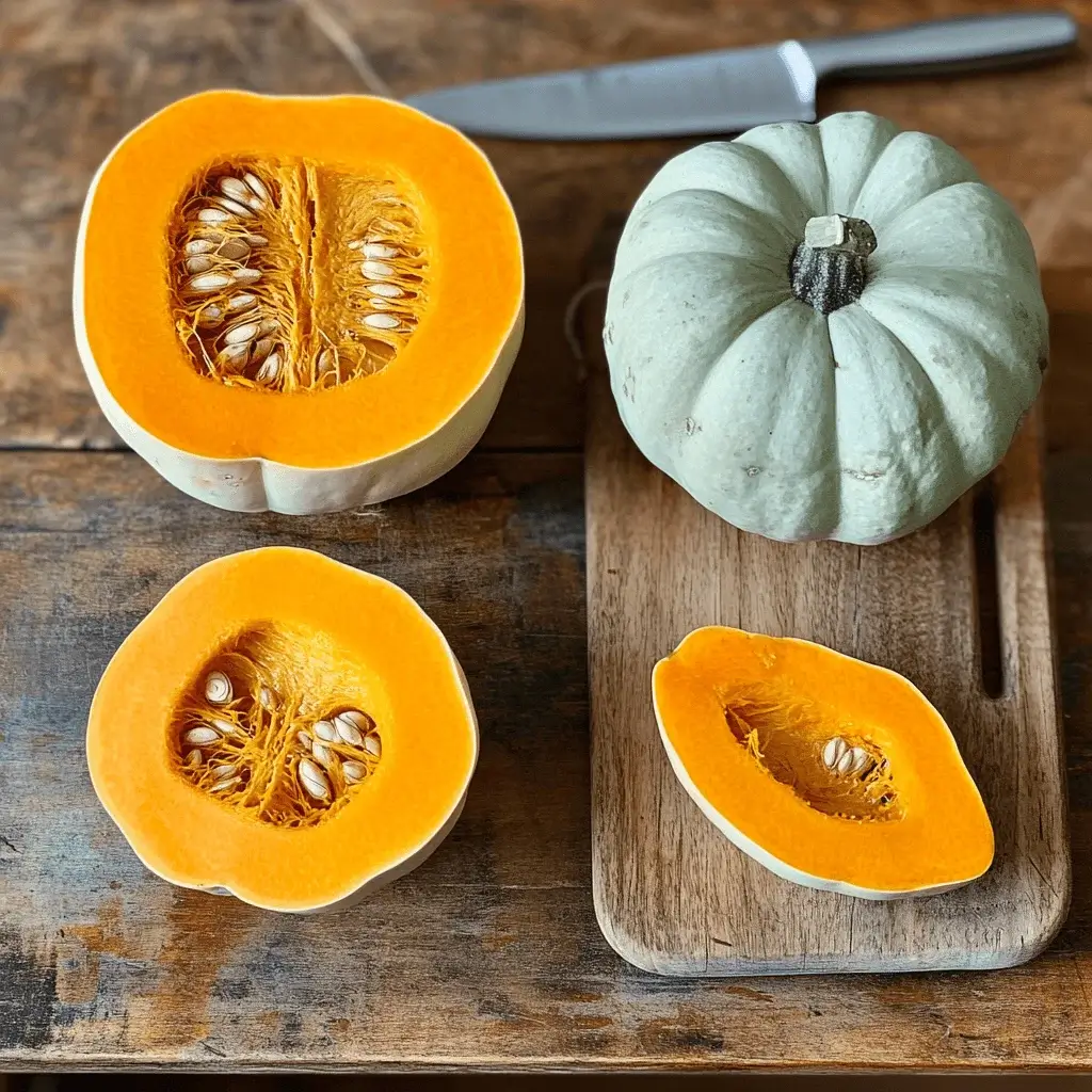 Butternut and kabocha squash in dishes.