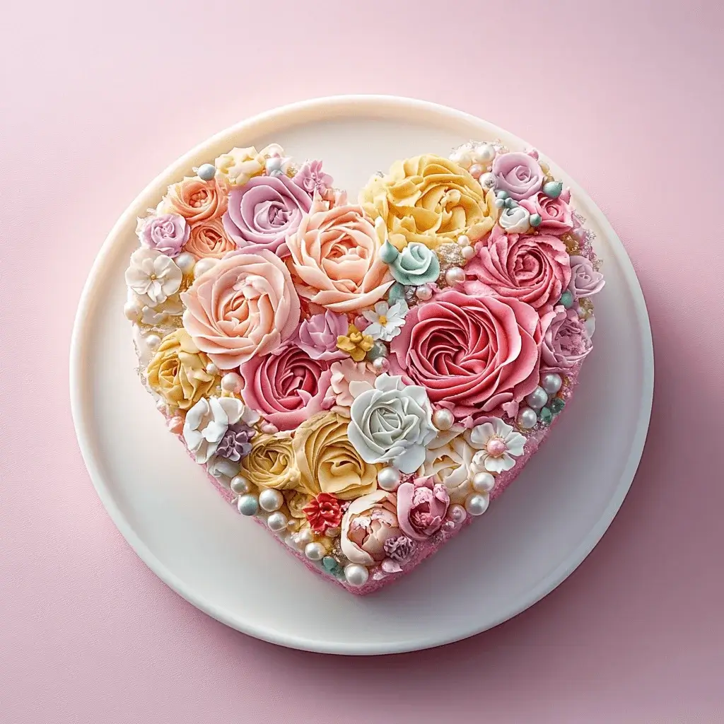 A slice of heart-shaped cake on a white plate.