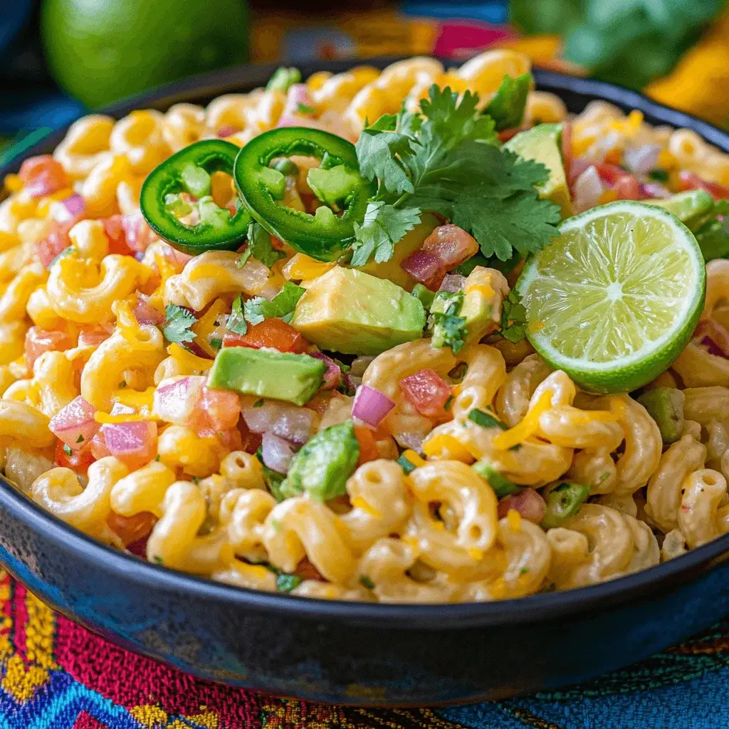 Customized Mexican macaroni salad with avocado and jalapeños