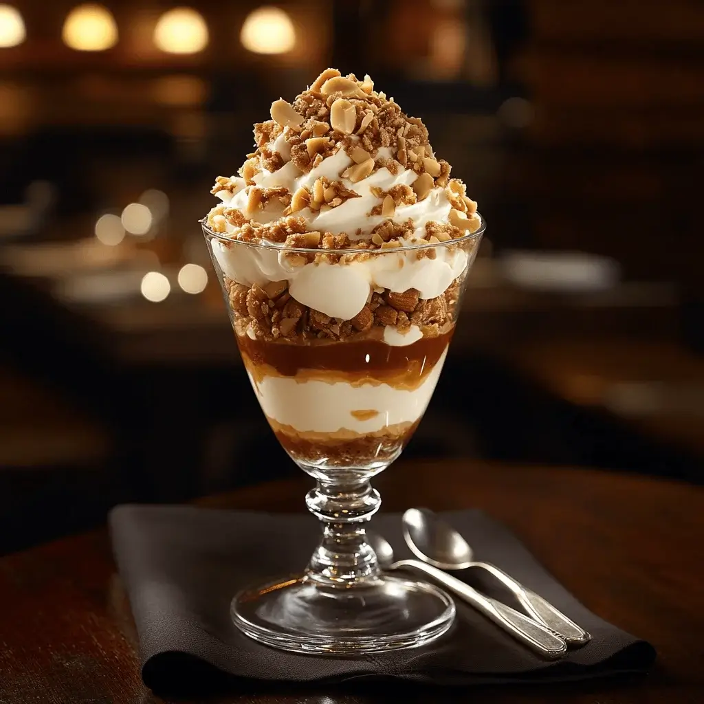 A perfectly prepared Peanut Buster Parfait on a restaurant table