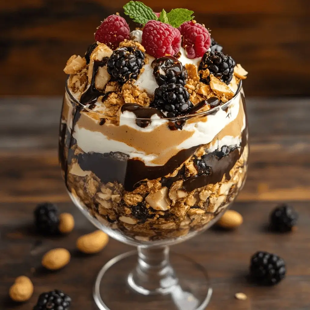 Classic Peanut Buster Parfait with layers of ice cream, fudge, and peanuts