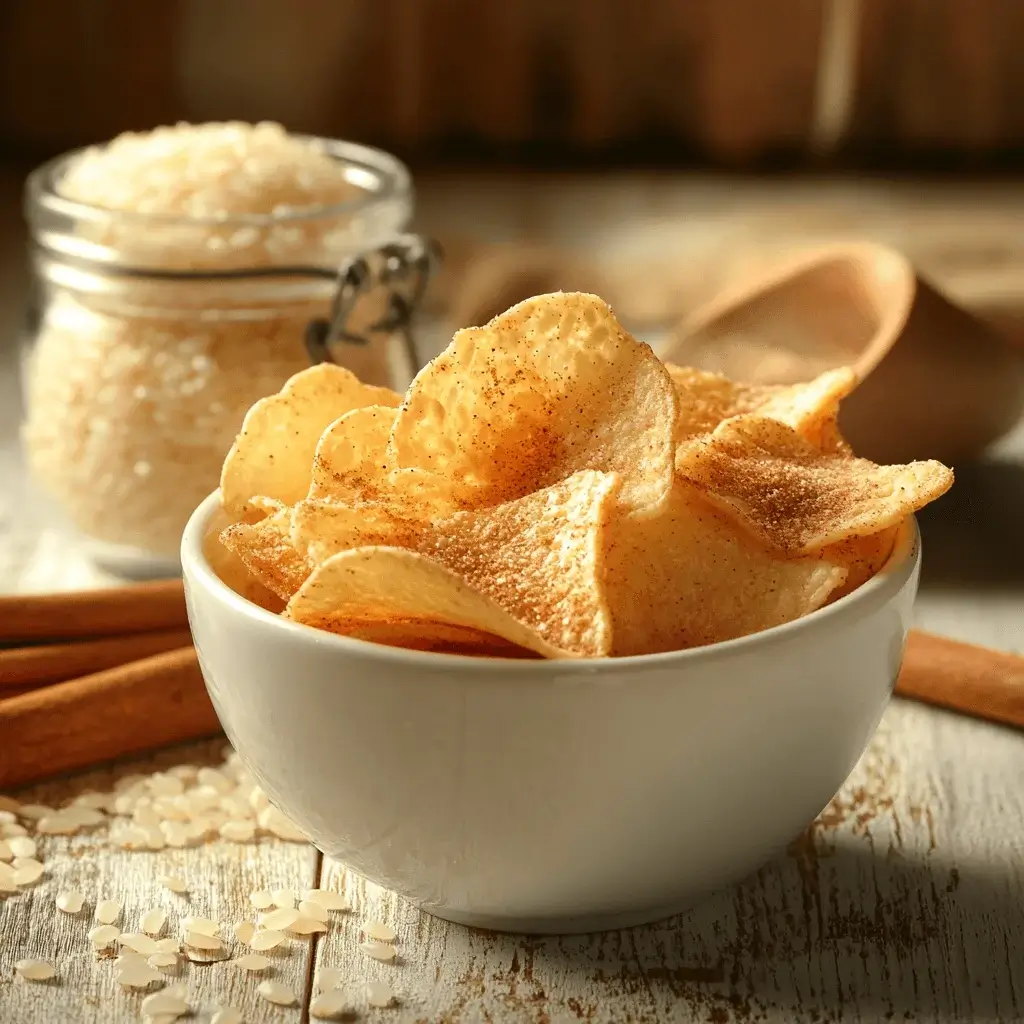 Rice chips with a dusting of cinnamon