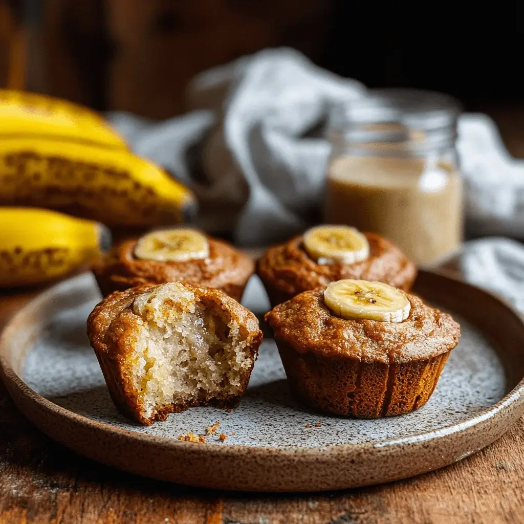 A plate of freshly baked sourdough banana muffins with a golden-brown crust.