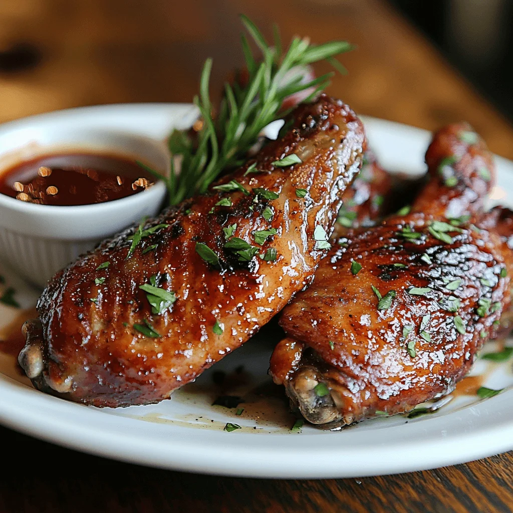 A delicious plate of golden-brown turkey wings served on a wooden table.