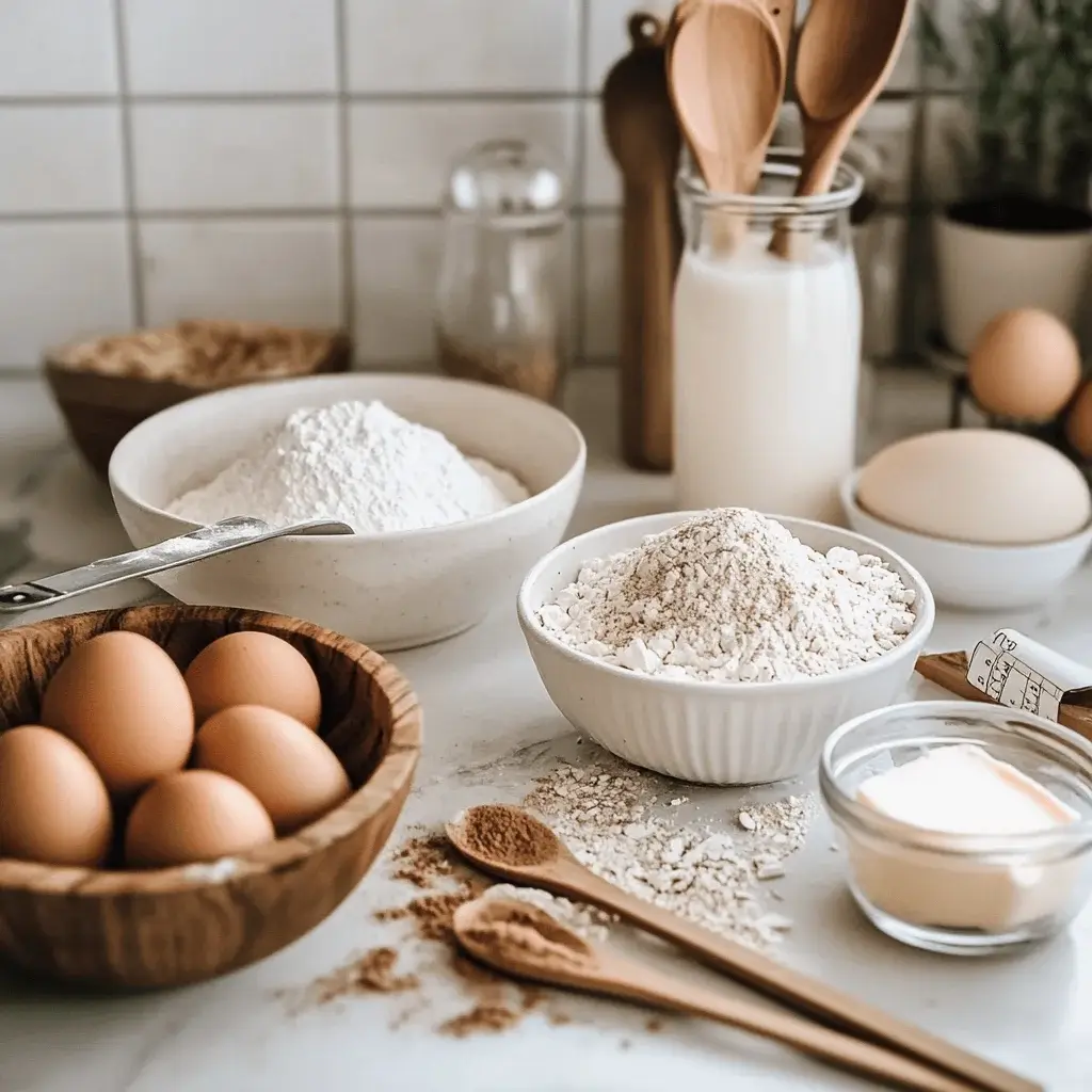 Ingredients for vegetarian cinnamon sugar donut muffins.