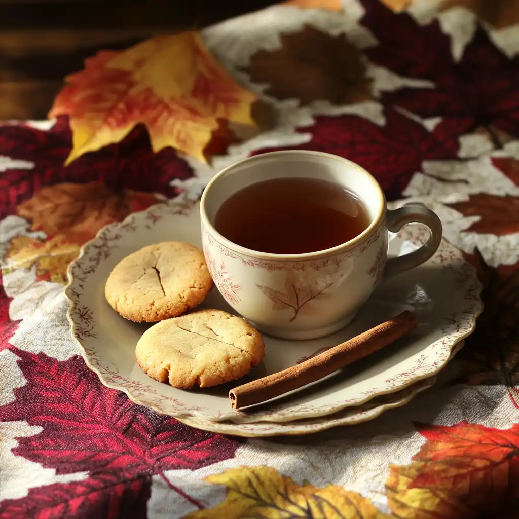 Apple butter cookies served with a warm cup of tea.