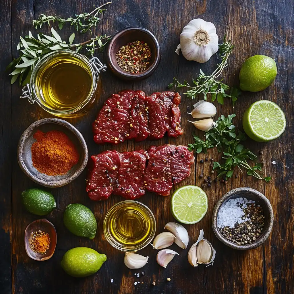 Ingredients for chipotle steak marinade arranged on a table.