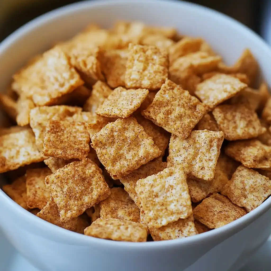 Bowl of Cinnamon Toast Crunch cereal with milk and cinnamon sticks