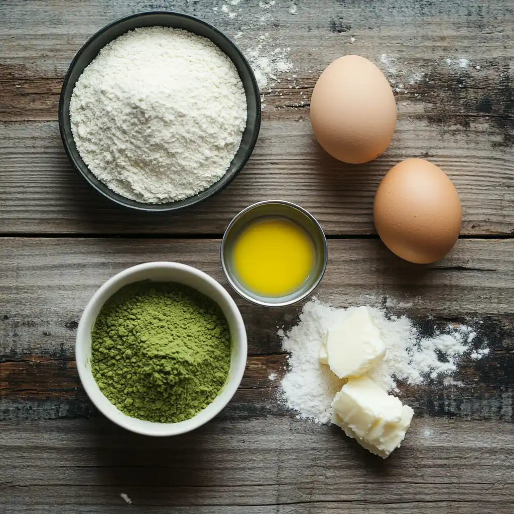 Essential ingredients for making matcha brownies