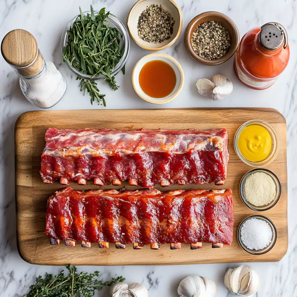 Juicy barbecue ribs cooking on a grill with flames