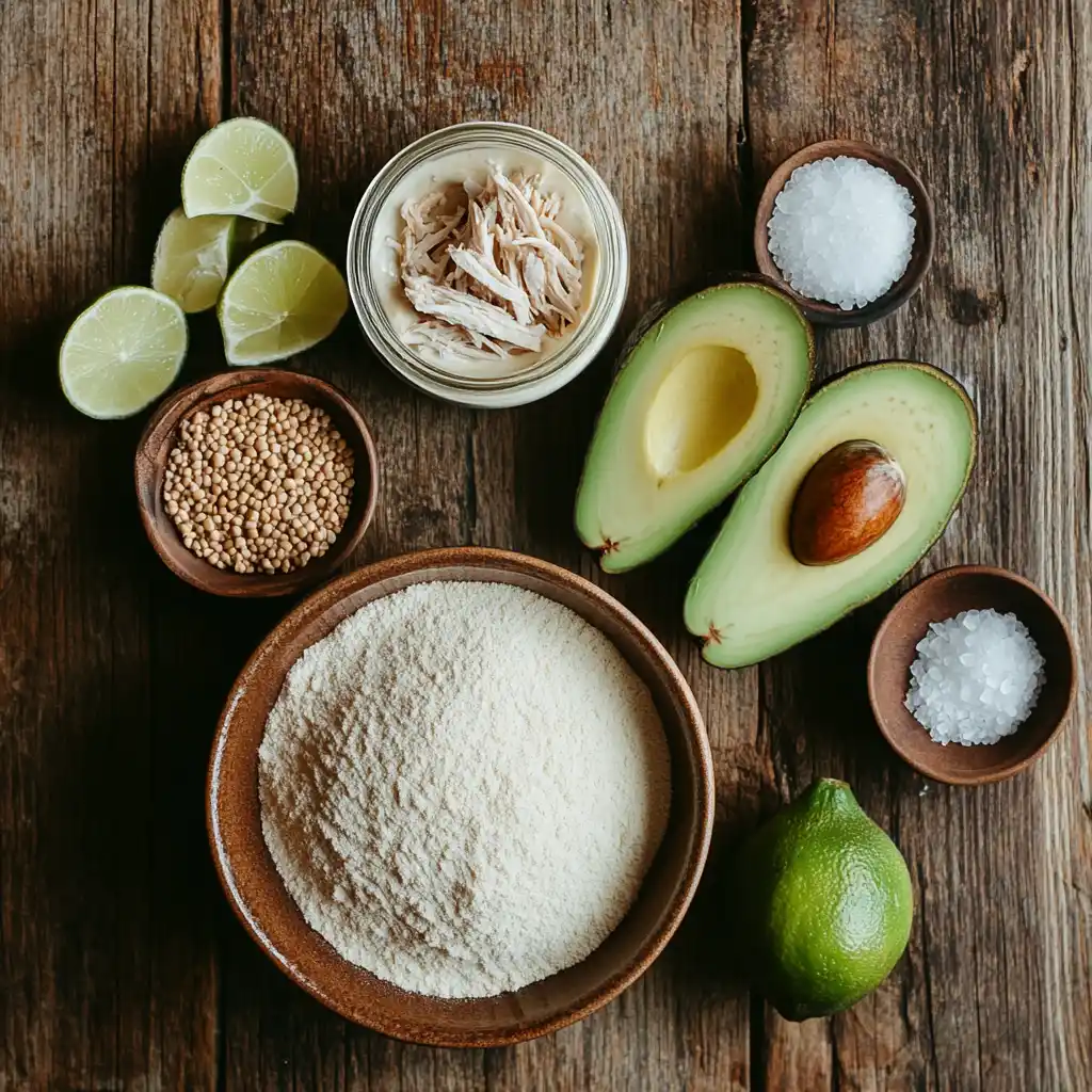 Ingredients for making Reina Pepiada laid out neatly.