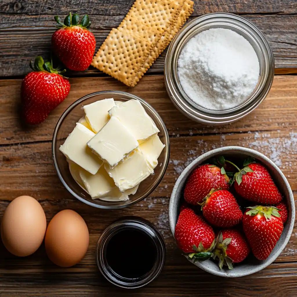 Ingredients for homemade strawberry cheesecake