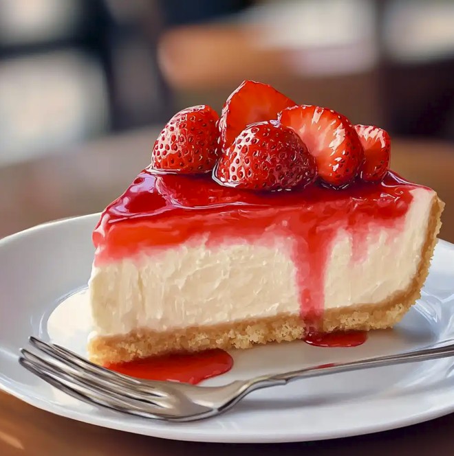 Classic strawberry cheesecake with fresh strawberry topping