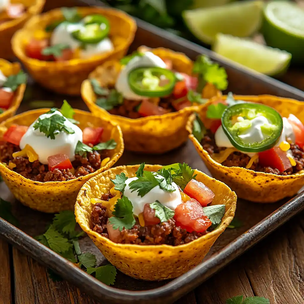 A delicious batch of freshly baked taco cupcakes with colorful toppings.