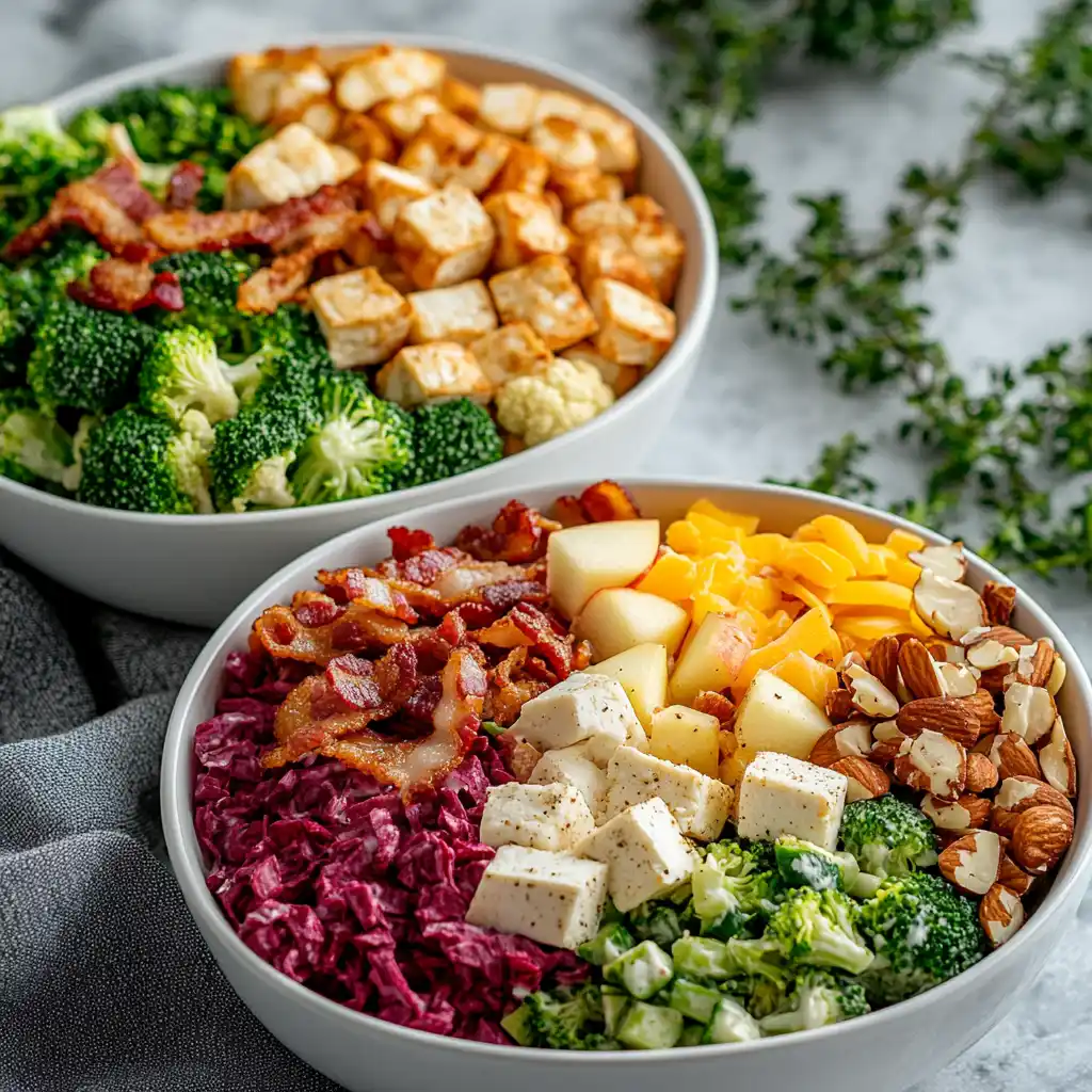 Broccoli cauliflower salad in an airtight container for storage