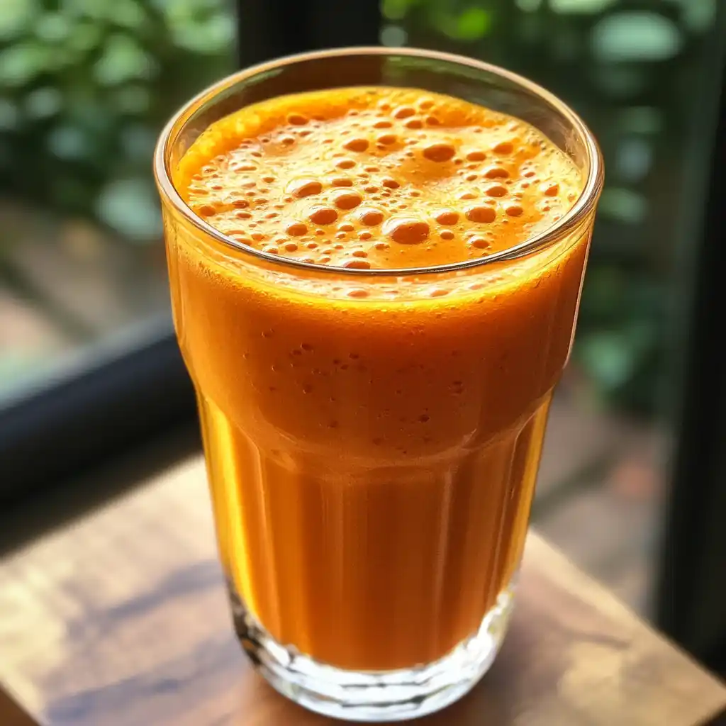 Freshly prepared carrot juice with vibrant orange color