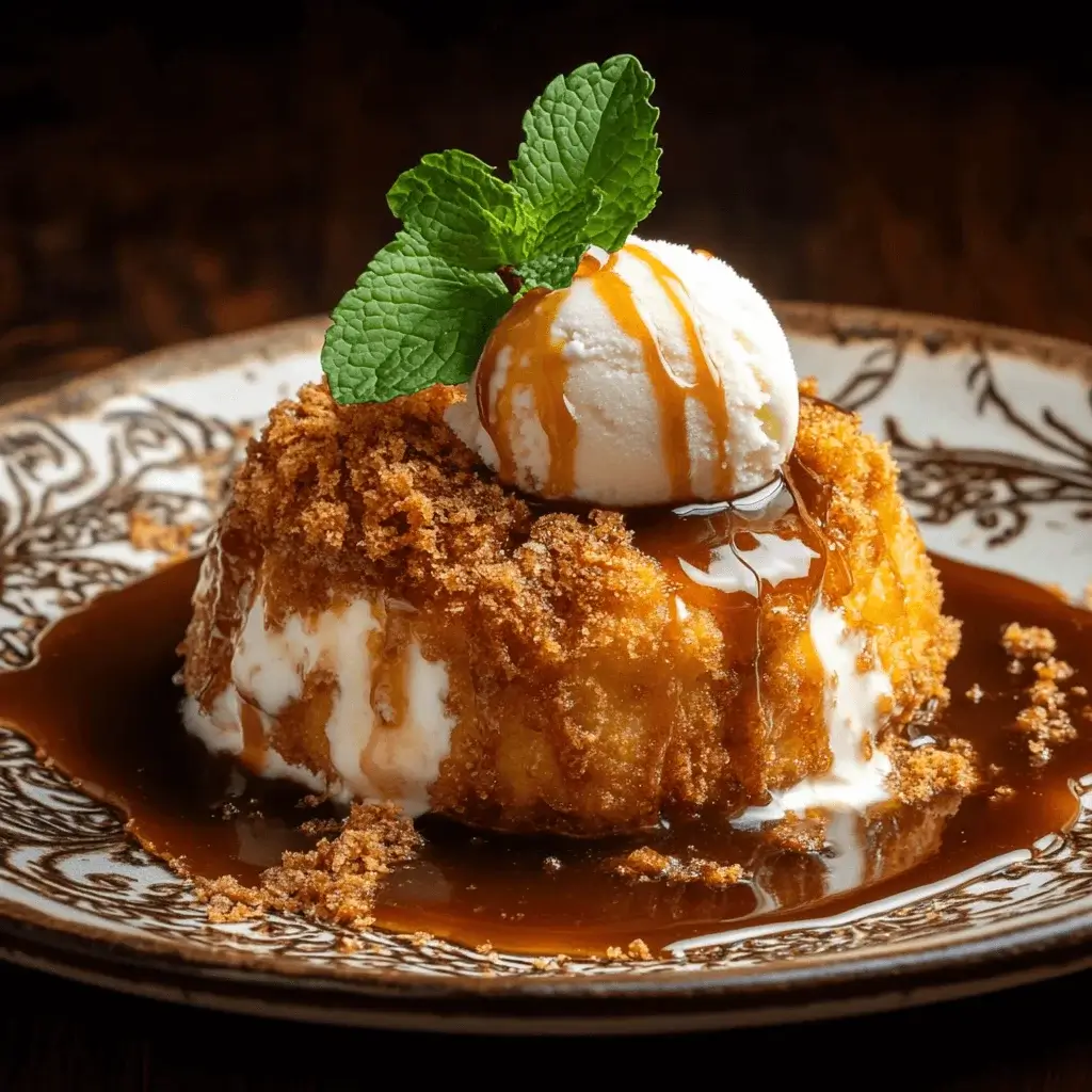 A plated chimi cheesecake topped with whipped cream and strawberries.