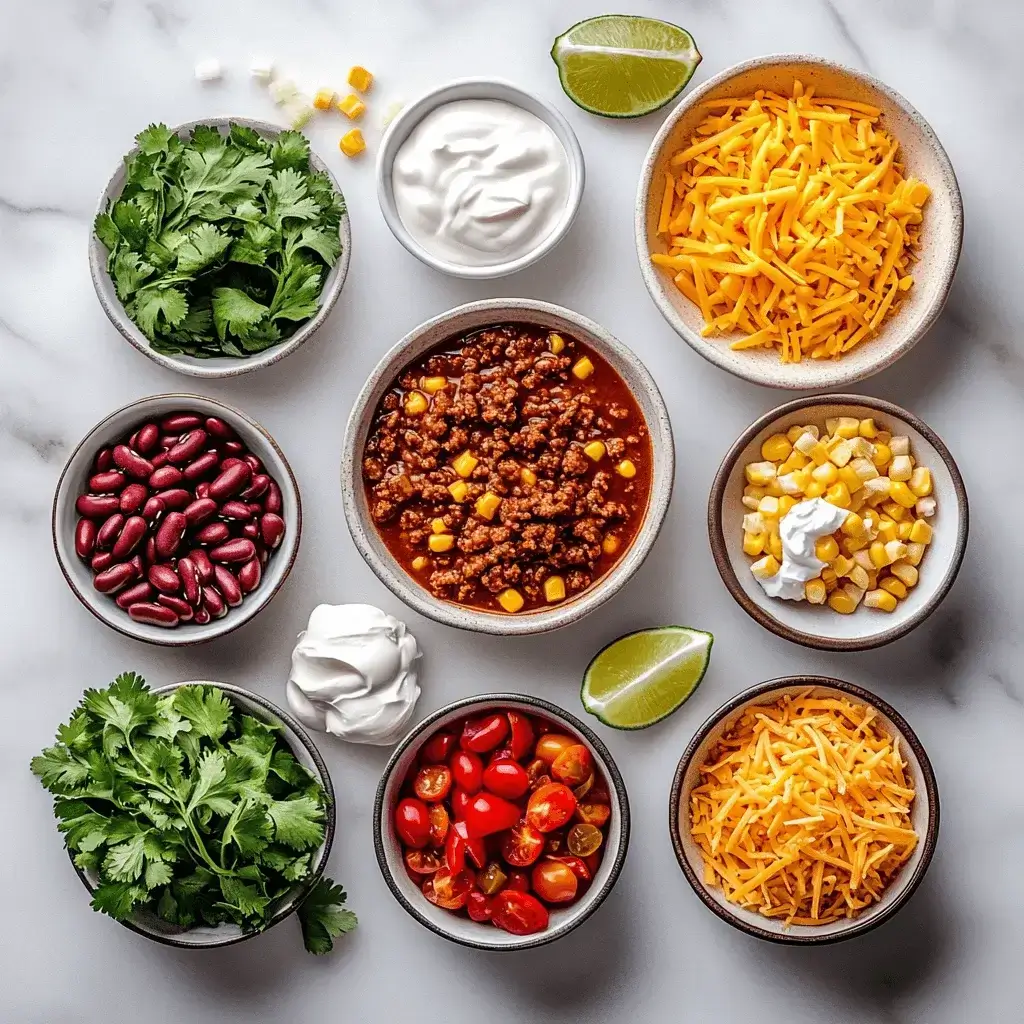 Taco soup ingredients arranged neatly