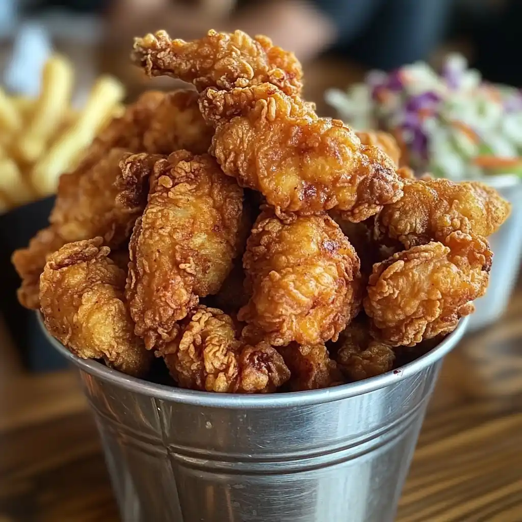 A Crown Fried Chicken combo meal featuring fried chicken, fries, coleslaw, and a soda.