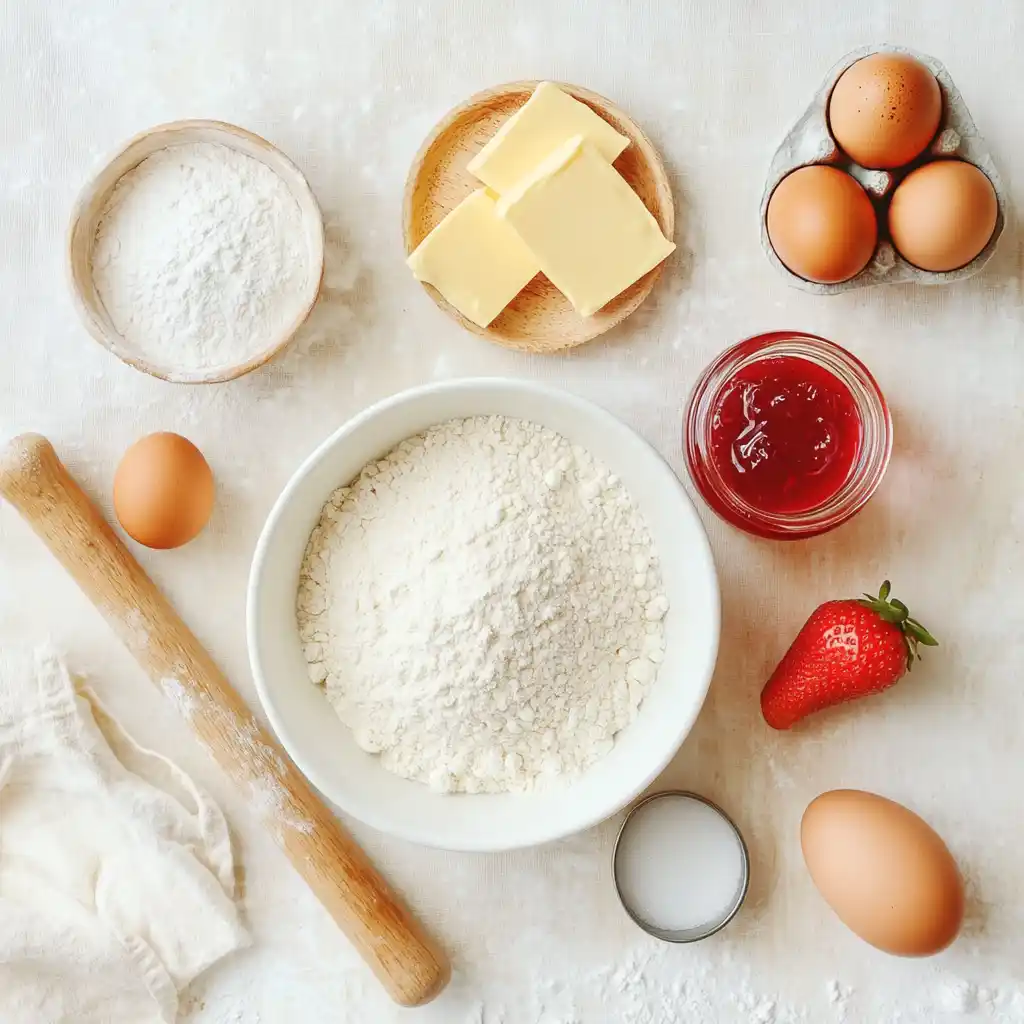 Ingredients for making homemade jelly donuts