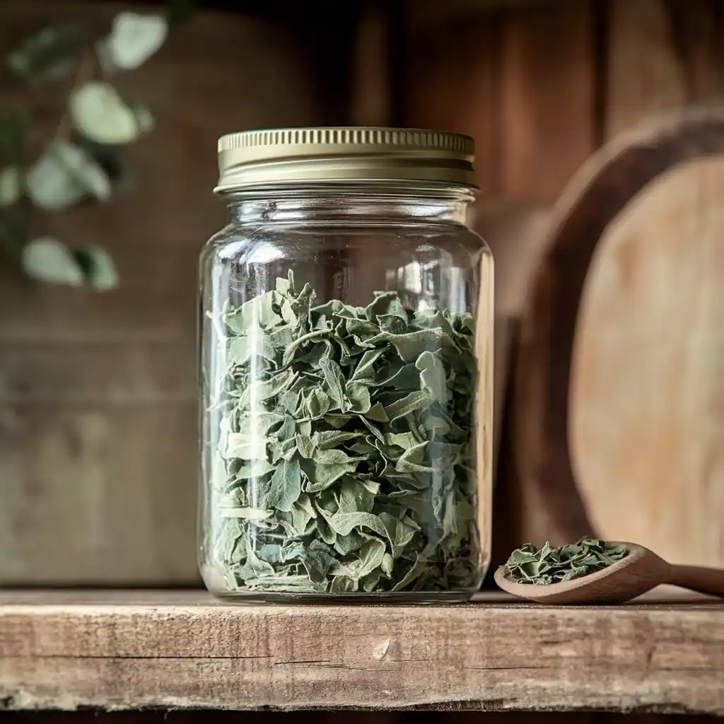 A glass teapot with fresh Lemon Verbena leaves steeping in hot water