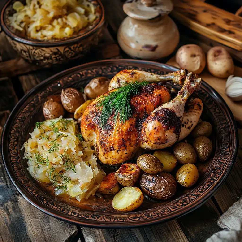 Polish Chicken Served with Dumplings and Cabbage