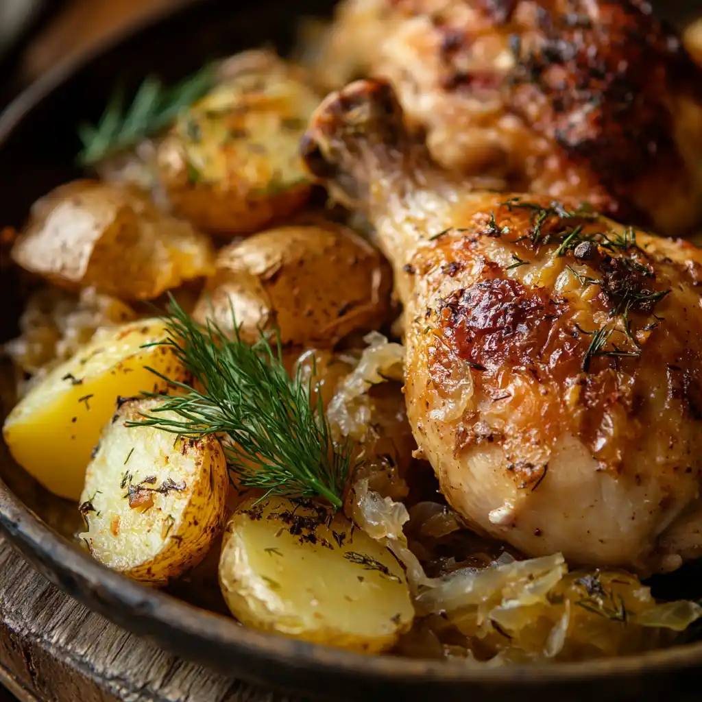 Traditional Polish Chicken Dish Served on a Rustic Wooden Table