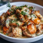 Fresh lobster mushrooms on a wooden cutting board