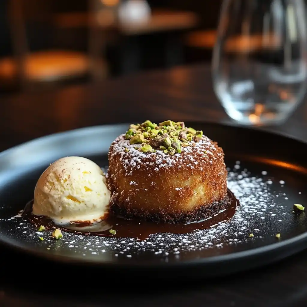 Elegant serving of Kunafa Chocolate with ice cream